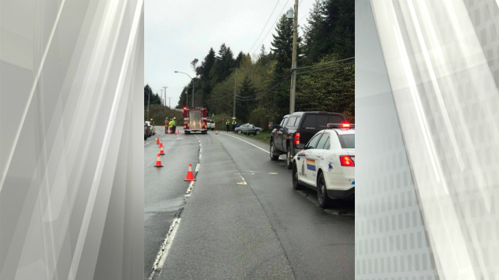 A crash near Nanoose Bay backed up traffic on Highway 19. Dustin Mostowy/Facebook