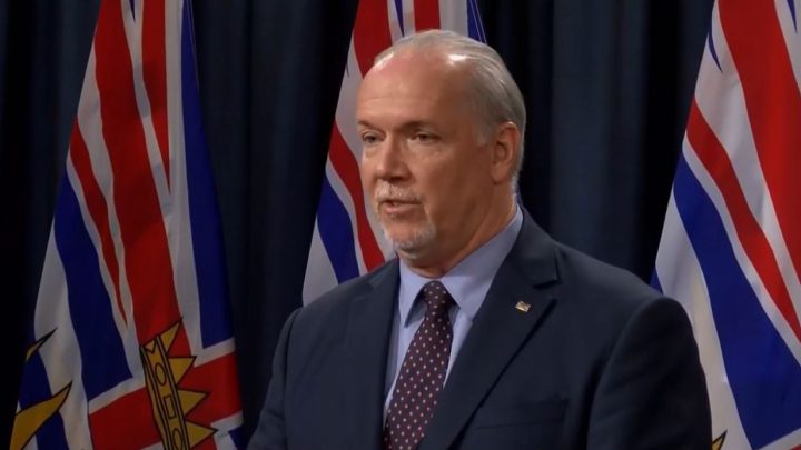 B.C. Premier John Horgan addresses the media at the legislature, commenting on the federal government's plan to take over the Trans Mountain pipeline expansion project.