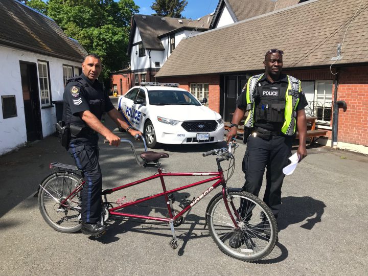 Stolen tandem bike reunited with Oak Bay teens, thanks to police