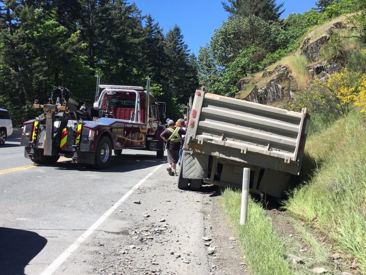 Delays on Trans-Canada Highway in Langford due to dump truck crash