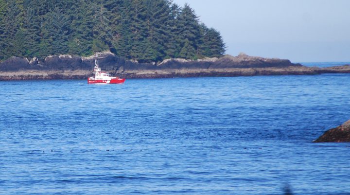 A coast guard boat searching for multiple people near Tofino at Chesterman Beach. Joint Rescue Coordination Centre in Victoria has confirmed multiple people are missing in the water. Photo courtesy Twitter/@MerlinYYC.