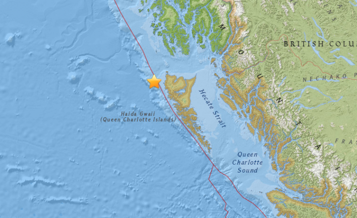 4.2-magnitude earthquake strikes 30 kilometres west of Haida Gwaii