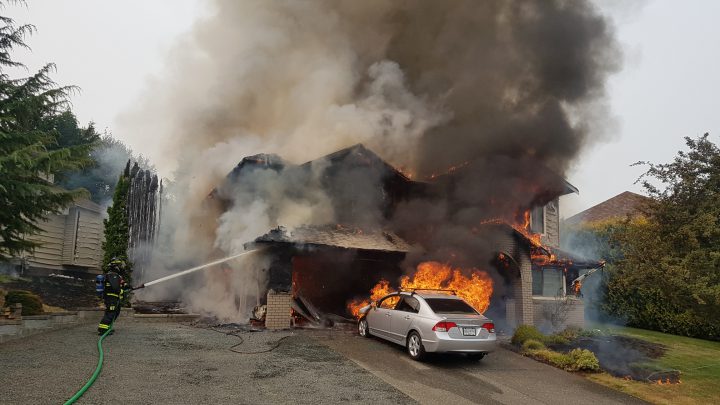 Campbell River firefighters battled a blaze on Joanne Drive in the Willow Point area of Campbell River Sunday. The cause of the fire still under investigation, but does not appear suspicious. Picture courtesy City of Campbell River.