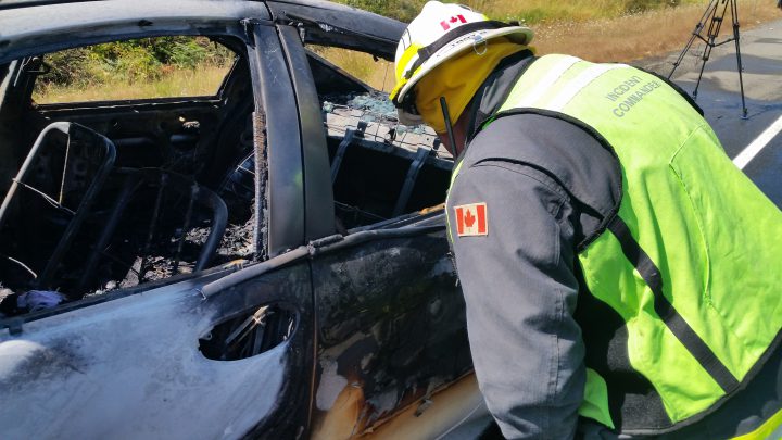 Errington firefighters quickly extinguish car fire on Highway 19 near Parksville