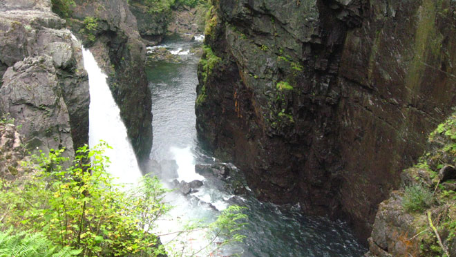 Rescue crews on scene after person falls into water above Elk Falls near Campbell River