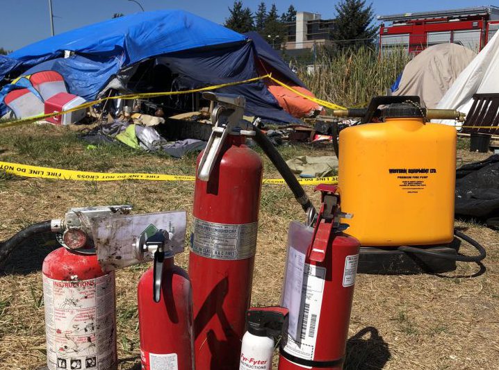 Saanich tent city residents extinguish fire