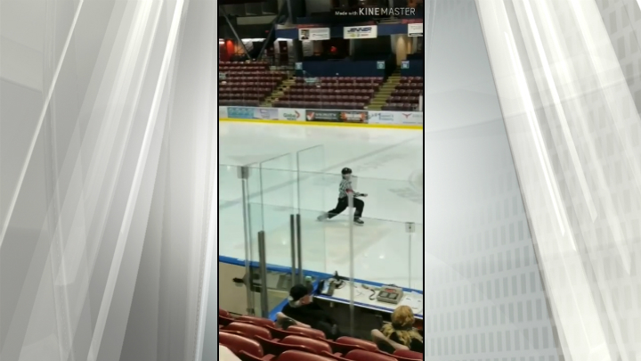 Dancing referees entertain fans at minor hockey game in Colwood