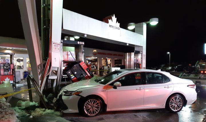 Car crashes into gas pumps at Victoria Petro Canada station