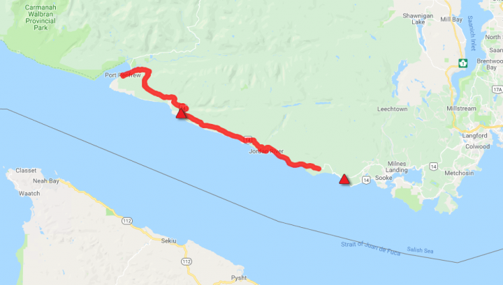 Highway 14 closed in both directions near Jordan River due to downed trees