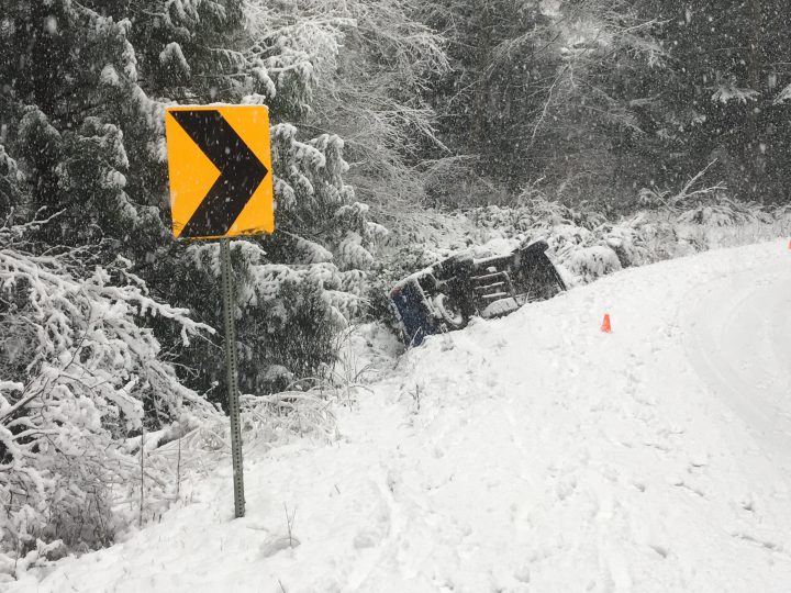 The aftermath of one of the crashes on Gillespie Road in Sooke on Feb. 8, 2019.