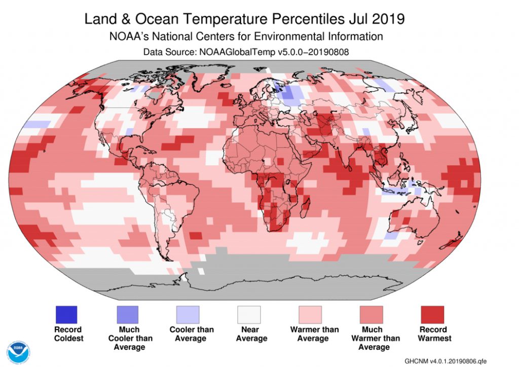 July 2019 was the hottest month on record for the planet: NOAA