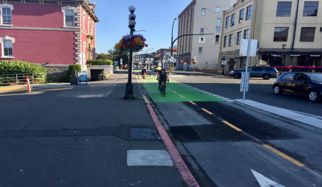 New sections of Victoria's protected bike lanes along Wharf and Humboldt now open