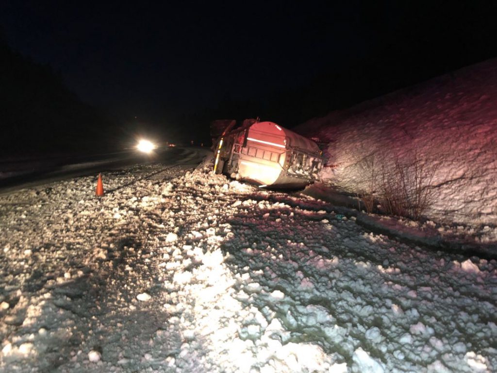 Fuel tanker flips over on Highway 19 Thursday afternoon