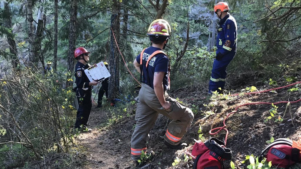 Fire crews perform rescue after person gets stuck at Sooke Potholes