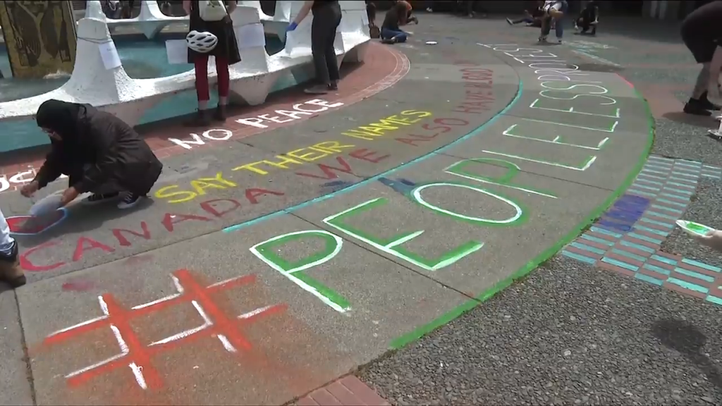 Supporters gather at Centennial Square in Victoria ahead of Sunday's Black Lives Matter rally