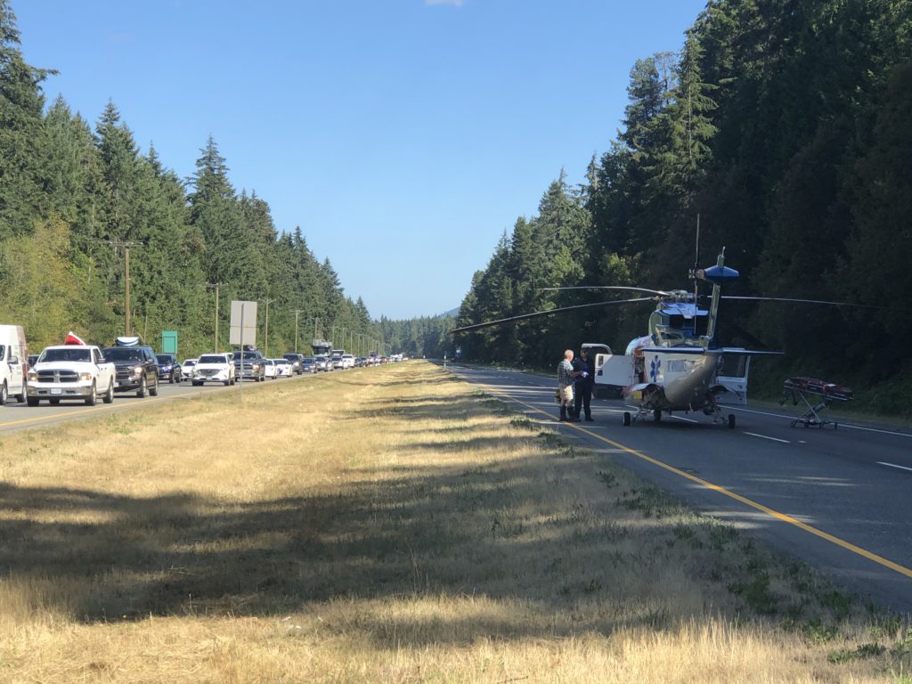 One airlifted to hospital after Highway 19 crash near Parksville