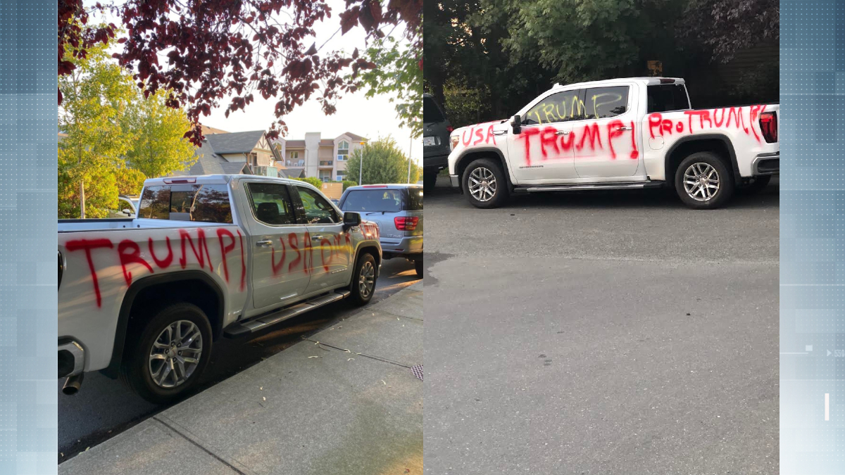 Pickup truck with Texas plates vandalized, spray painted Pickup truck with Texas plates vandalized, spray painted
