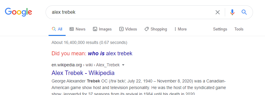 Google easter egg - Trebek