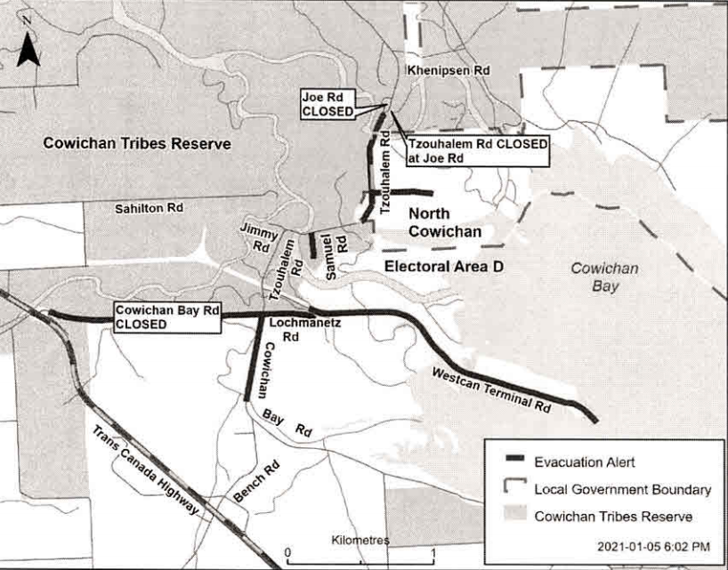 Evacuation alert issued for parts of Cowichan Bay, North Cowichan.