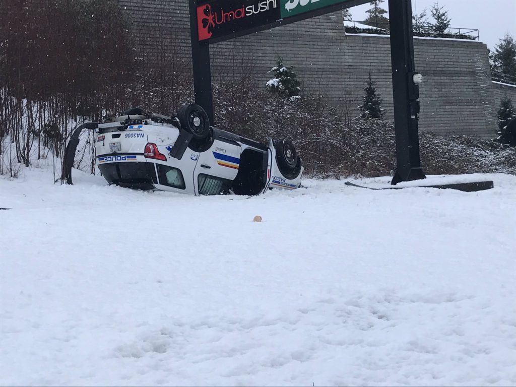 Police officer seriously injured in rollover car crash in Nanaimo