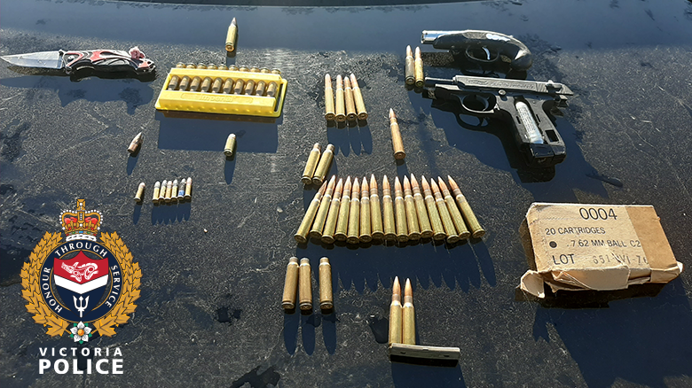 Police find weapons, ammunition in abandoned tent in Vic West