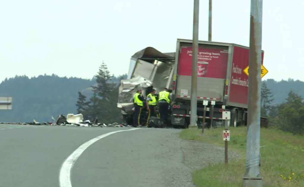 Condition of Nanaimo woman involved in transport truck crash upgraded