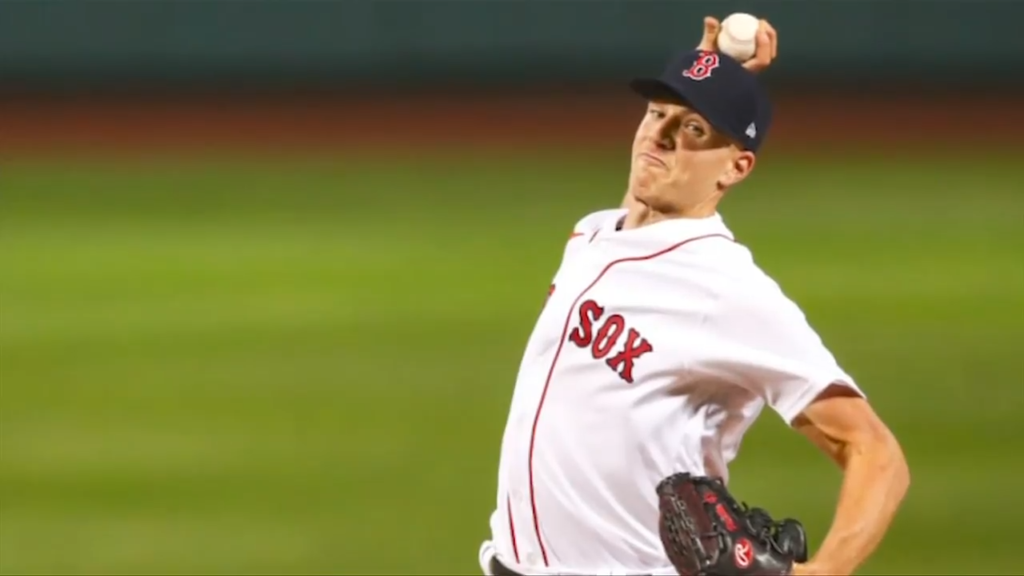 ANAHEIM, CA - JUNE 09: Boston Red Sox pitcher Nick Pivetta (37) pitching in  the first inning of an MLB baseball game against the Los Angeles Angels  played on June 9, 2022