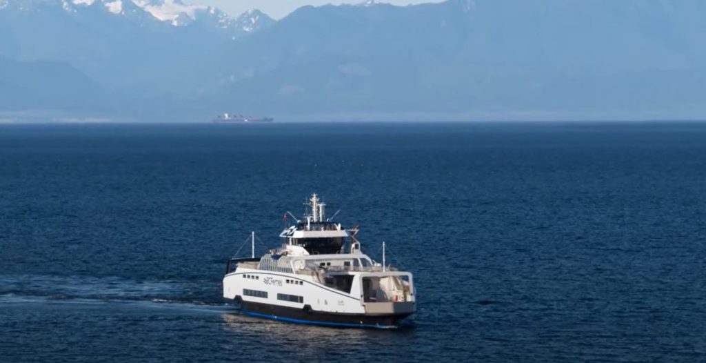 BC Ferries' third hybrid-electric ferry docks in Victoria