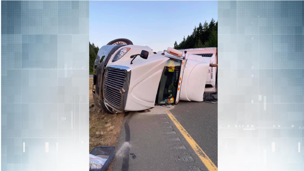 Semi-truck rollover on Highway 19 delays traffic for several hours