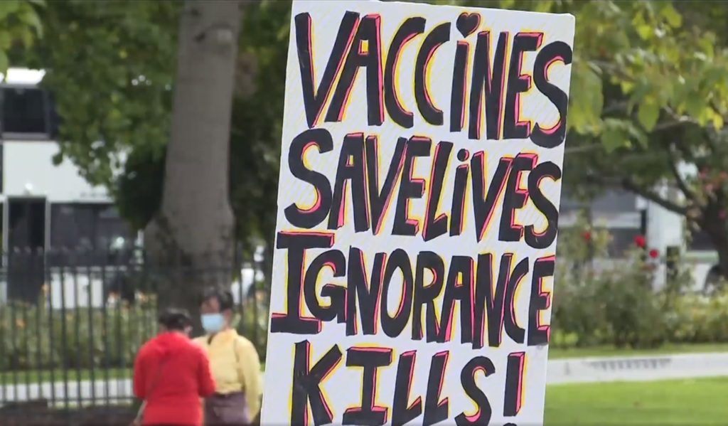 One woman's pro-vaccine protests irritating anti-vaccine crowd