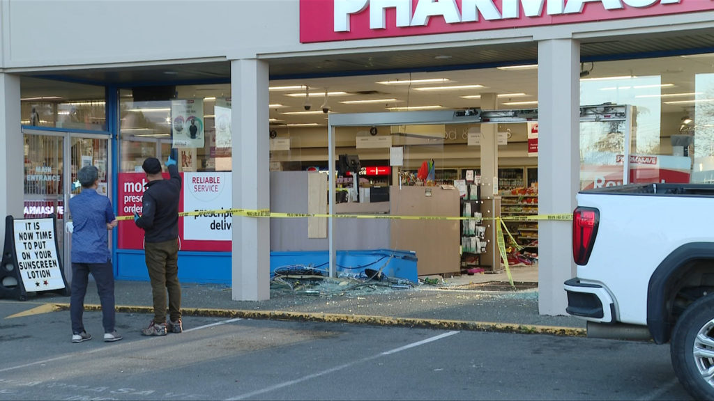 Shoppers nearly hit after vehicle smashes into Victoria pharmacy