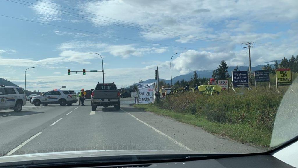 Old growth protesters block Trans-Canada Highway near Nanaimo