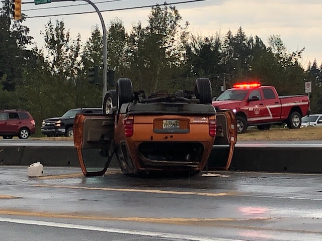 Single-vehicle rollover crash prompts delays on Trans-Canada Highway in Ladysmith