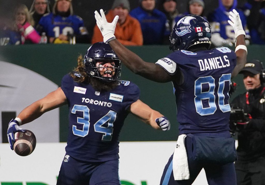 Ouellette's five-yard TD run leads Argos past Blue Bombers 24-23 to win Grey Cup