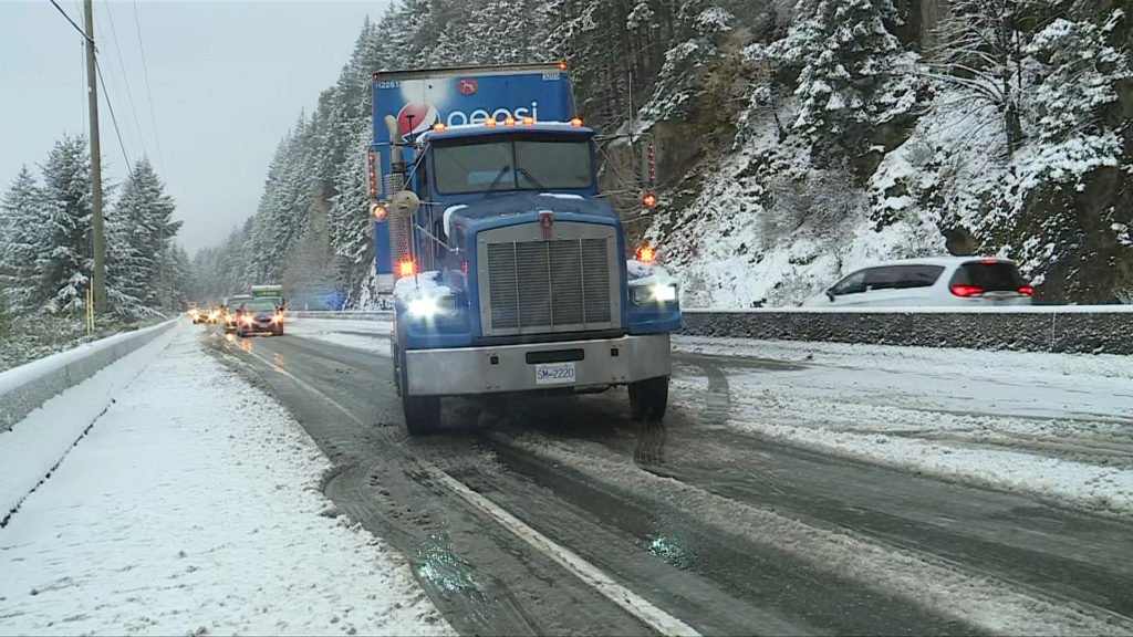 Stalls, crashes and lack of winter tires make snow-slicked Malahat a 'parking lot'