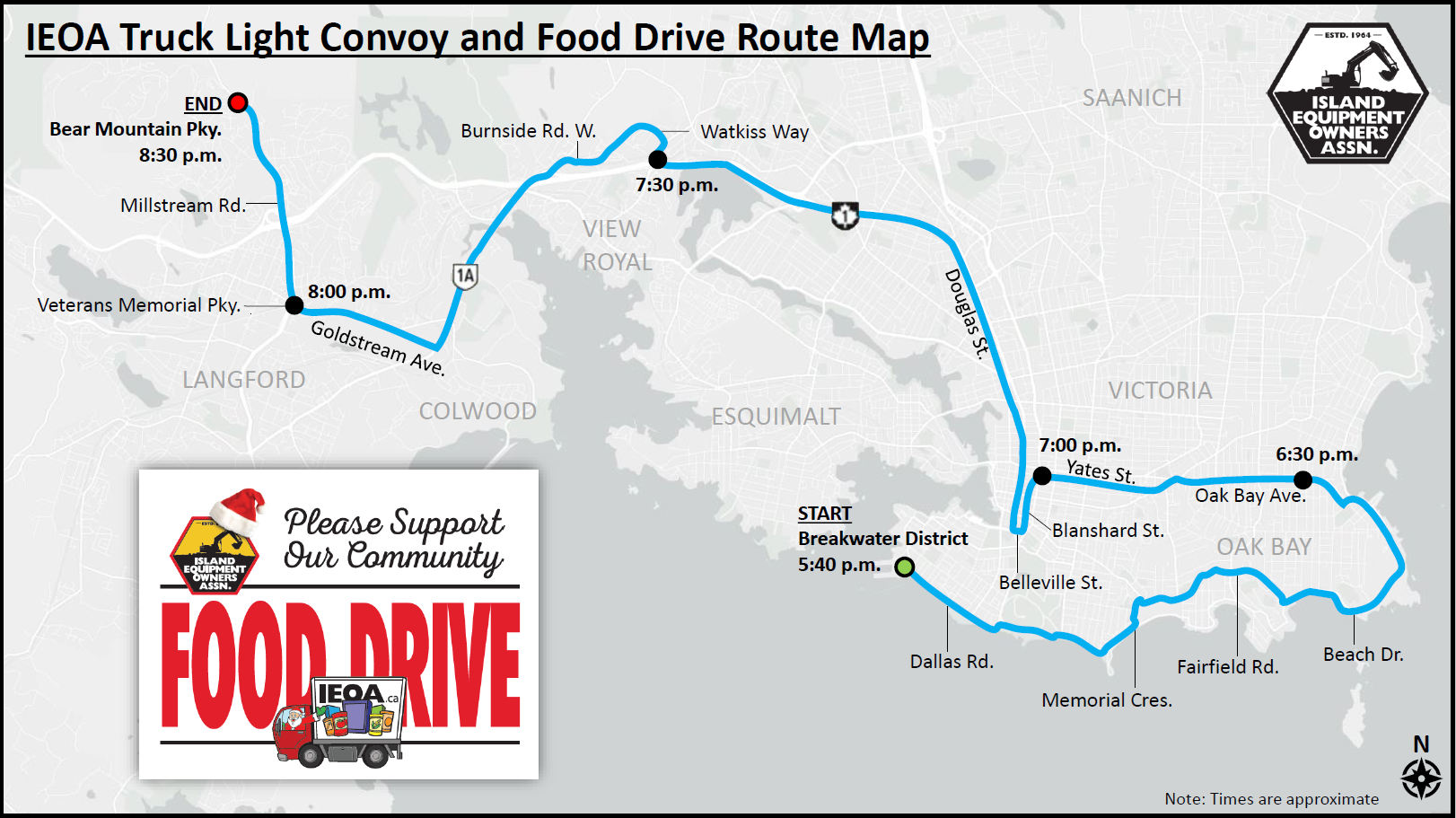 A map shows the route the IEOA truck light convoy will take