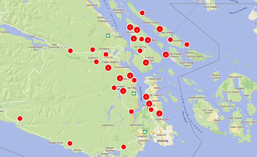 A BC Hydro outage map shows where power was lost Tuesday morning, Feb 28