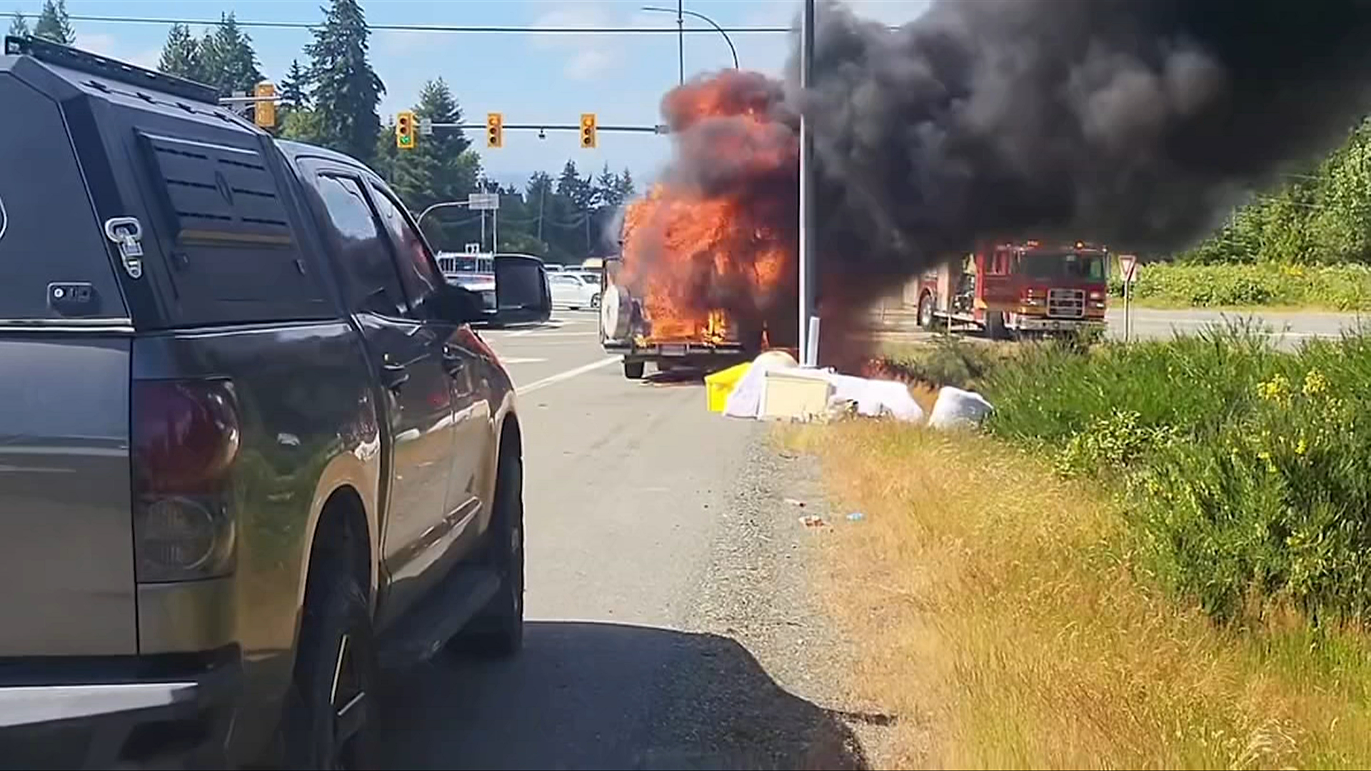 Camper van catches fire along Trans-Canada Highway in Mill Bay - Vimarsana News